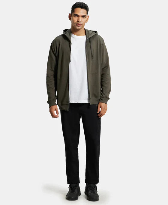 Jockey AM61 Men's Super Combed Cotton Rich Pique Fabric Ribbed Cuff Hoodie Jacket