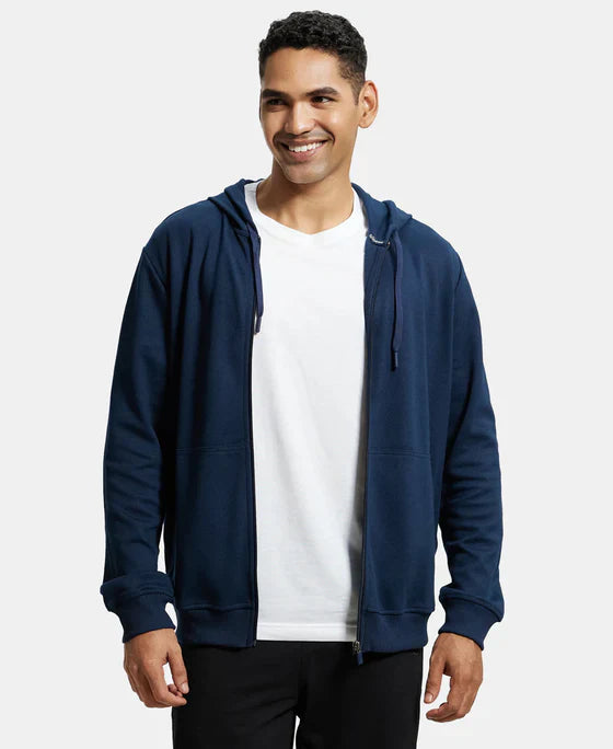 Jockey AM61 Men's Super Combed Cotton Rich Pique Fabric Ribbed Cuff Hoodie Jacket