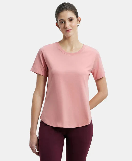 Jockey AW88 Women's Super Combed Cotton Rich Relaxed Fit Solid Curved Hem Styled Half Sleeve T-Shirt
