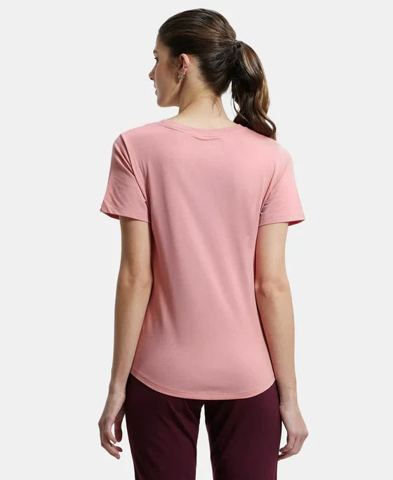 Jockey AW88 Women's Super Combed Cotton Rich Relaxed Fit Solid Curved Hem Styled Half Sleeve T-Shirt