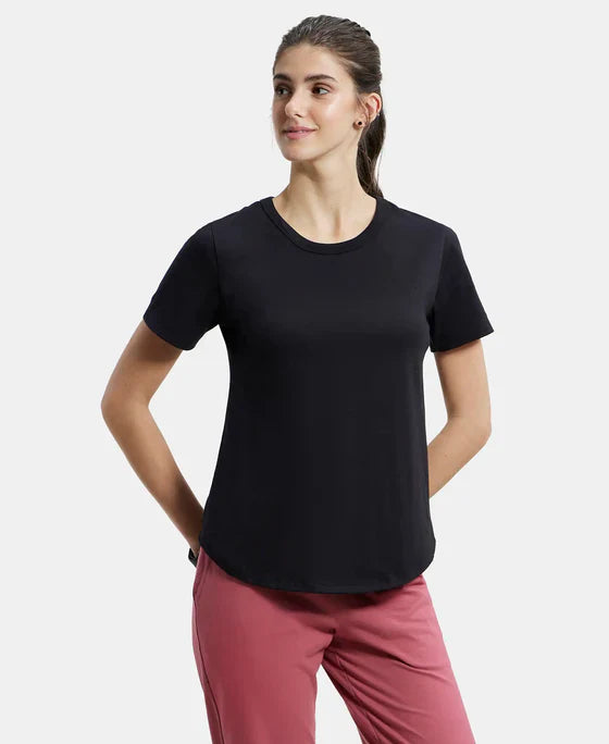 Jockey AW88 Women's Super Combed Cotton Rich Relaxed Fit Solid Curved Hem Styled Half Sleeve T-Shirt