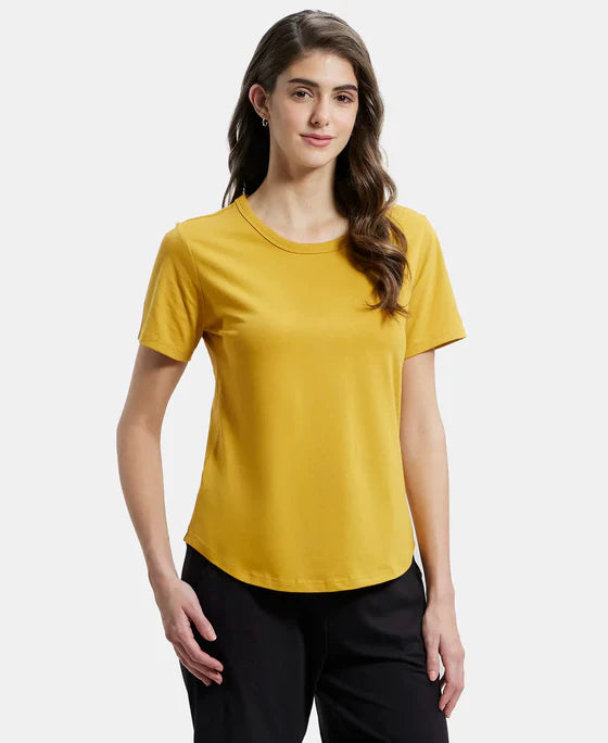 Jockey AW88 Women's Super Combed Cotton Rich Relaxed Fit Solid Curved Hem Styled Half Sleeve T-Shirt