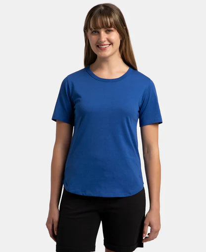 Jockey AW88 Women's Super Combed Cotton Rich Relaxed Fit Solid Curved Hem Styled Half Sleeve T-Shirt