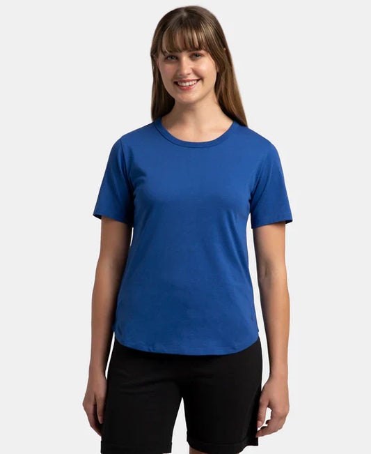 Jockey AW88 Women's Super Combed Cotton Rich Relaxed Fit Solid Curved Hem Styled Half Sleeve T-Shirt