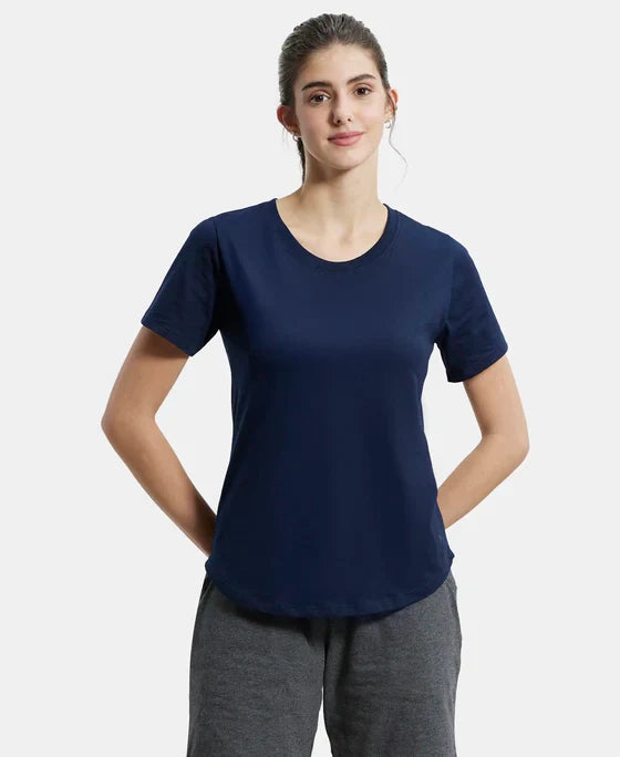 Jockey AW88 Women's Super Combed Cotton Rich Relaxed Fit Solid Curved Hem Styled Half Sleeve T-Shirt