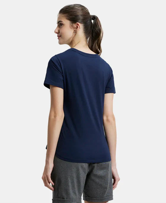 Jockey AW88 Women's Super Combed Cotton Rich Relaxed Fit Solid Curved Hem Styled Half Sleeve T-Shirt