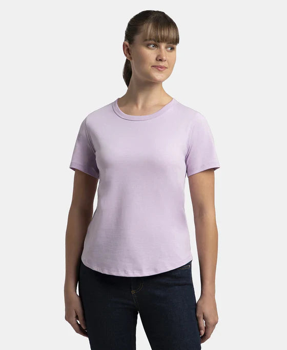 Jockey AW88 Women's Super Combed Cotton Rich Relaxed Fit Solid Curved Hem Styled Half Sleeve T-Shirt