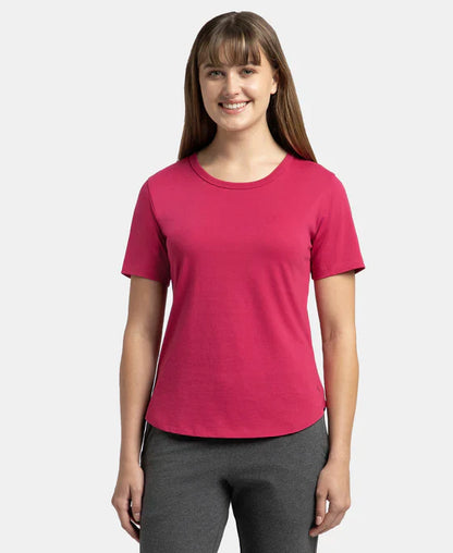 Jockey AW88 Women's Super Combed Cotton Rich Relaxed Fit Solid Curved Hem Styled Half Sleeve T-Shirt