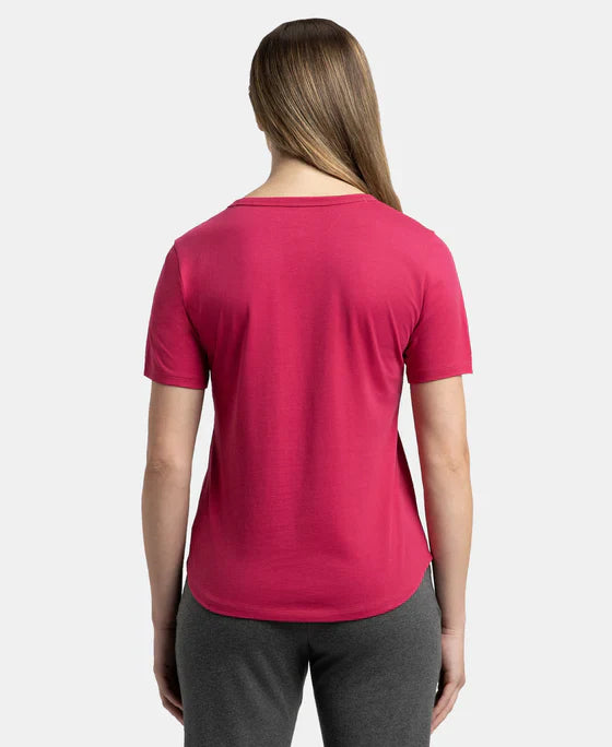 Jockey AW88 Women's Super Combed Cotton Rich Relaxed Fit Solid Curved Hem Styled Half Sleeve T-Shirt