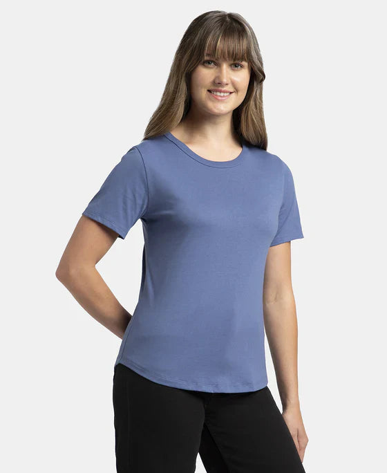 Jockey AW88 Women's Super Combed Cotton Rich Relaxed Fit Solid Curved Hem Styled Half Sleeve T-Shirt