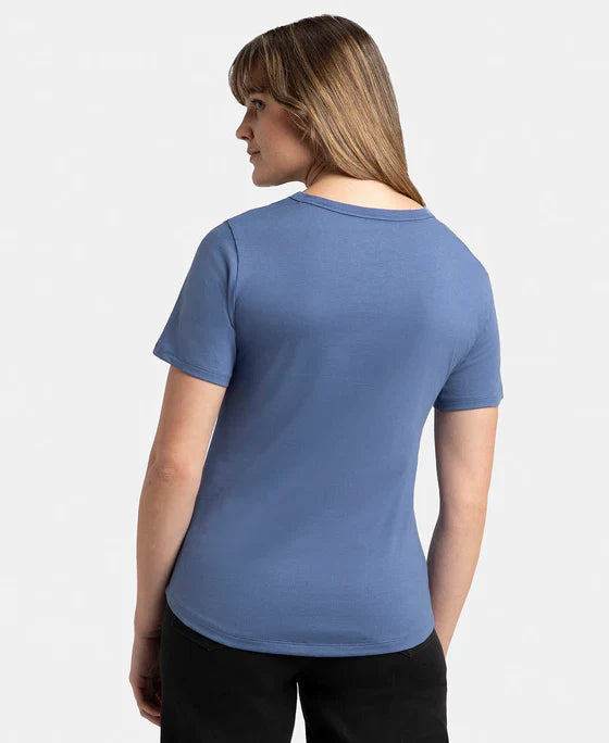 Jockey AW88 Women's Super Combed Cotton Rich Relaxed Fit Solid Curved Hem Styled Half Sleeve T-Shirt