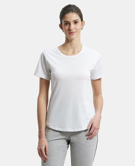 Jockey AW88 Women's Super Combed Cotton Rich Relaxed Fit Solid Curved Hem Styled Half Sleeve T-Shirt