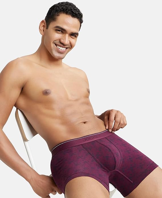 Jockey EL09 Men's Super Combed Cotton Elastane Stretch Printed Trunk with StayFresh Properties