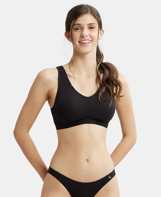 Jockey ES04 Women's Wirefree Padded Super Combed Cotton Elastane Stretch Full Coverage Lounge & Sleep Bra with Removable Pads