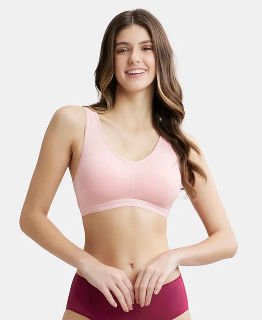Jockey ES04 Women's Wirefree Padded Super Combed Cotton Elastane Stretch Full Coverage Lounge & Sleep Bra with Removable Pads