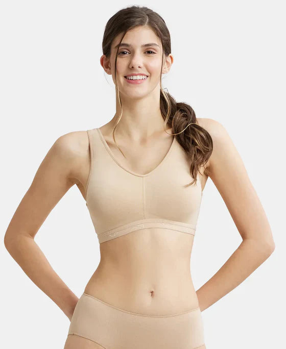 Jockey ES04 Women's Wirefree Padded Super Combed Cotton Elastane Stretch Full Coverage Lounge & Sleep Bra with Removable Pads