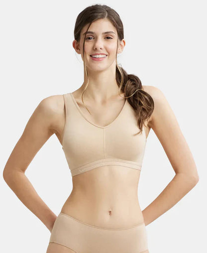 Jockey ES04 Women's Wirefree Padded Super Combed Cotton Elastane Stretch Full Coverage Lounge & Sleep Bra with Removable Pads