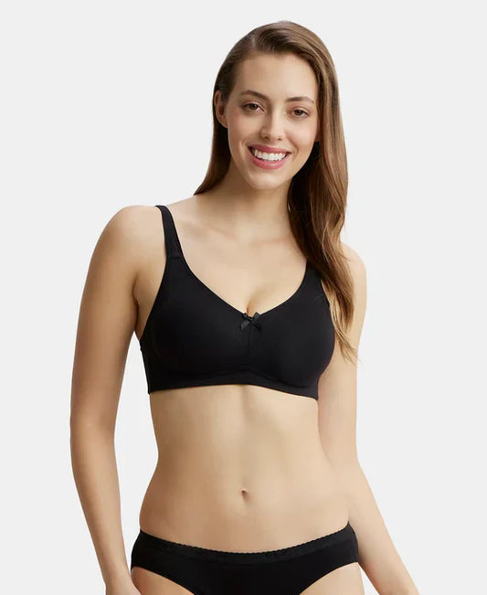 Jockey FE41 Wirefree Non-Padded Super Combed Cotton Elastane Full Coverage Plus Size Everyday Bra with Concealed Shaper Panel and Broad Fabric Straps