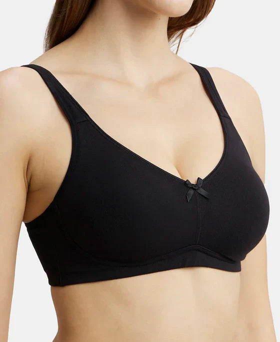 Jockey FE41 Wirefree Non-Padded Super Combed Cotton Elastane Full Coverage Plus Size Everyday Bra with Concealed Shaper Panel and Broad Fabric Straps