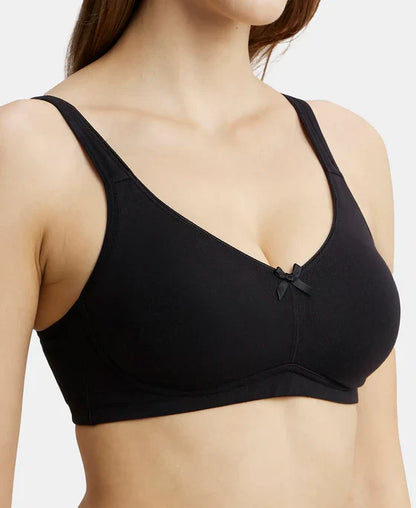 Jockey FE41 Wirefree Non-Padded Super Combed Cotton Elastane Full Coverage Plus Size Everyday Bra with Concealed Shaper Panel and Broad Fabric Straps
