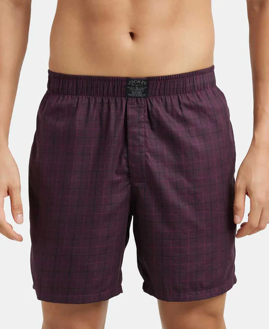 Jockey HG18 Men's Tencel Lyocell Cotton Checkered Boxer Shorts with Side Pocket