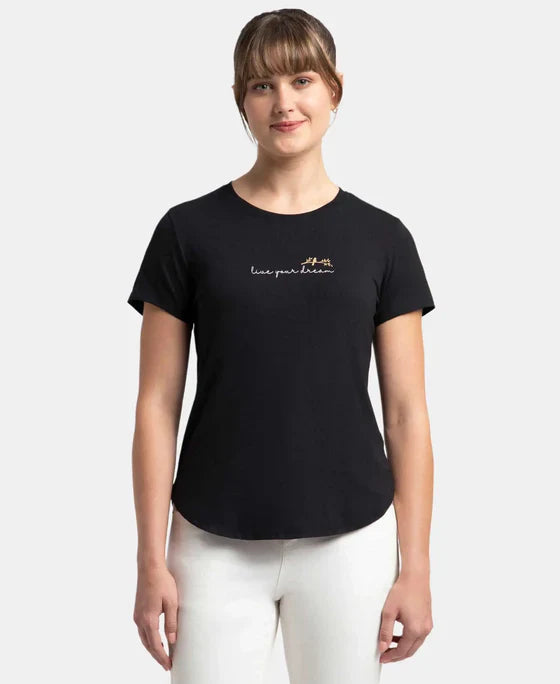 Jockey IW31 Women's Micro Modal Fiber Relaxed Fit Graphic Print Round Neck Half Sleeve T-Shirt with Curved Hem Styling