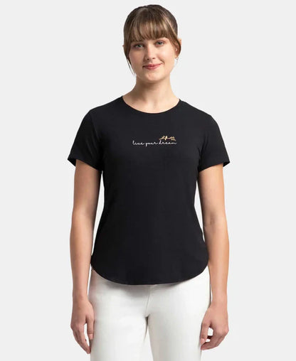 Jockey IW31 Women's Micro Modal Fiber Relaxed Fit Graphic Print Round Neck Half Sleeve T-Shirt with Curved Hem Styling