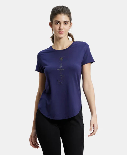 Jockey IW31 Women's Micro Modal Fiber Relaxed Fit Graphic Print Round Neck Half Sleeve T-Shirt with Curved Hem Styling