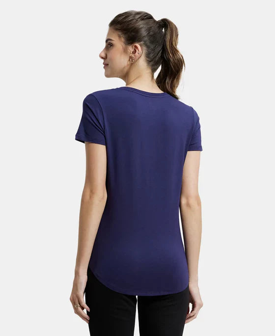 Jockey IW31 Women's Micro Modal Fiber Relaxed Fit Graphic Print Round Neck Half Sleeve T-Shirt with Curved Hem Styling