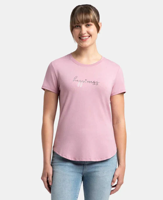 Jockey IW31 Women's Micro Modal Fiber Relaxed Fit Graphic Print Round Neck Half Sleeve T-Shirt with Curved Hem Styling