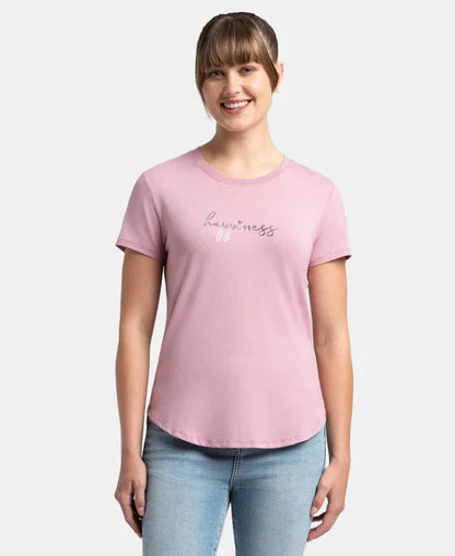 Jockey IW31 Women's Micro Modal Fiber Relaxed Fit Graphic Print Round Neck Half Sleeve T-Shirt with Curved Hem Styling