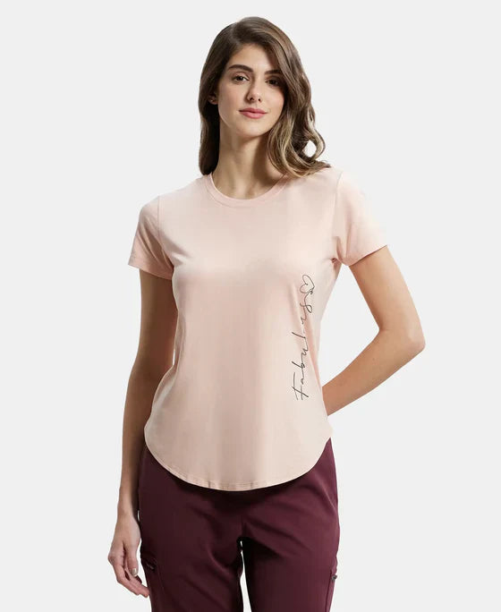 Jockey IW31 Women's Micro Modal Fiber Relaxed Fit Graphic Print Round Neck Half Sleeve T-Shirt with Curved Hem Styling