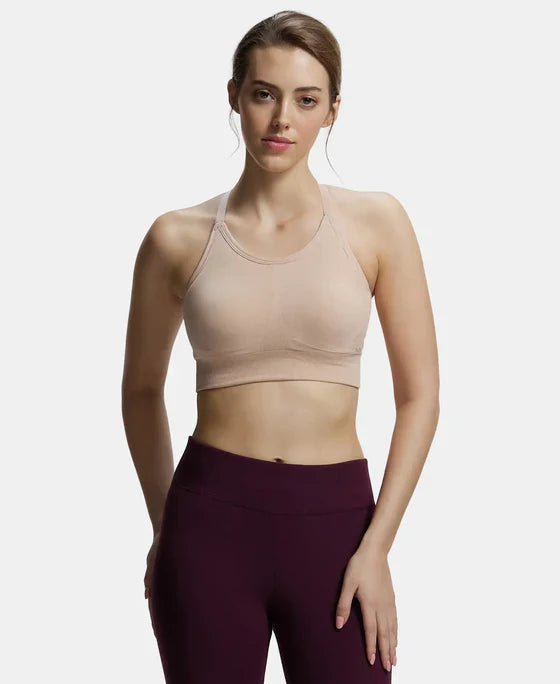 Jockey MI17 Women's Wirefree Padded Recycled Polyester Racer Back Styling Sports Bra with StayFresh Treatment.