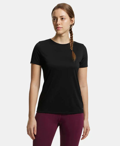 Jockey MW71 Women's Microfiber Polyester Fabric Relaxed Fit Solid Round Neck Half Sleeve T-Shirt