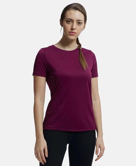 Jockey MW71 Women's Microfiber Polyester Fabric Relaxed Fit Solid Round Neck Half Sleeve T-Shirt