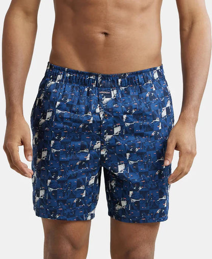 Jockey NY07 Men's Super Combed Cotton Satin Weave Printed Boxer Shorts with Side Pocket