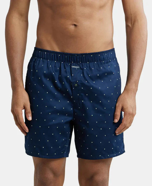 Jockey NY07 Men's Super Combed Cotton Satin Weave Printed Boxer Shorts with Side Pocket