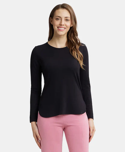 Jockey RX21 Women's Micro Modal Cotton Relaxed Fit Solid Round Neck Full Sleeve T-Shirt with Curved Hem Styling