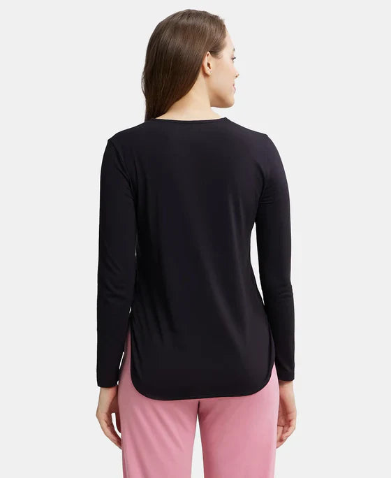 Jockey RX21 Women's Micro Modal Cotton Relaxed Fit Solid Round Neck Full Sleeve T-Shirt with Curved Hem Styling