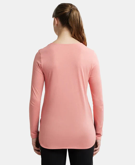 Jockey RX21 Women's Micro Modal Cotton Relaxed Fit Solid Round Neck Full Sleeve T-Shirt with Curved Hem Styling