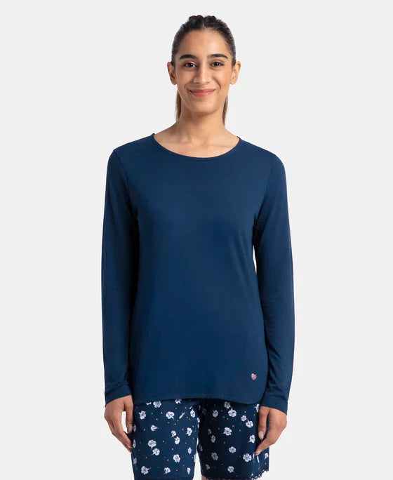 Jockey RX21 Women's Micro Modal Cotton Relaxed Fit Solid Round Neck Full Sleeve T-Shirt with Curved Hem Styling