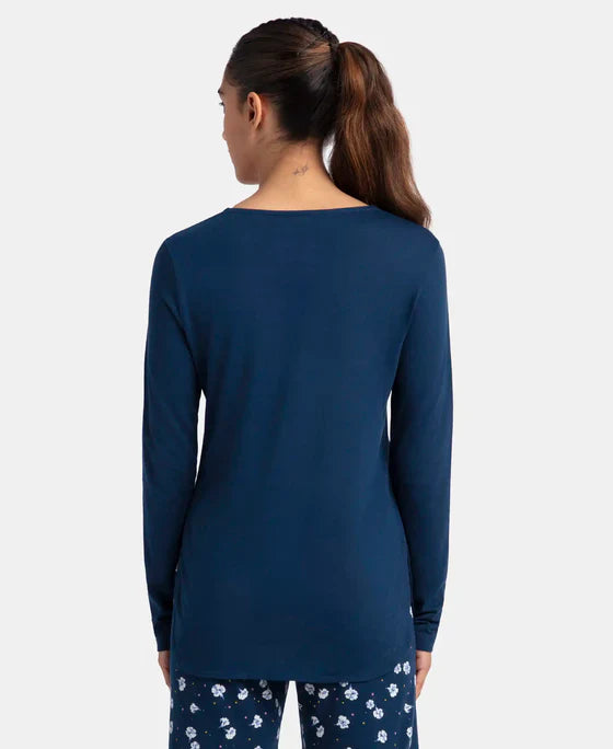 Jockey RX21 Women's Micro Modal Cotton Relaxed Fit Solid Round Neck Full Sleeve T-Shirt with Curved Hem Styling