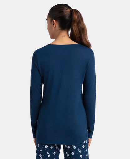 Jockey RX21 Women's Micro Modal Cotton Relaxed Fit Solid Round Neck Full Sleeve T-Shirt with Curved Hem Styling