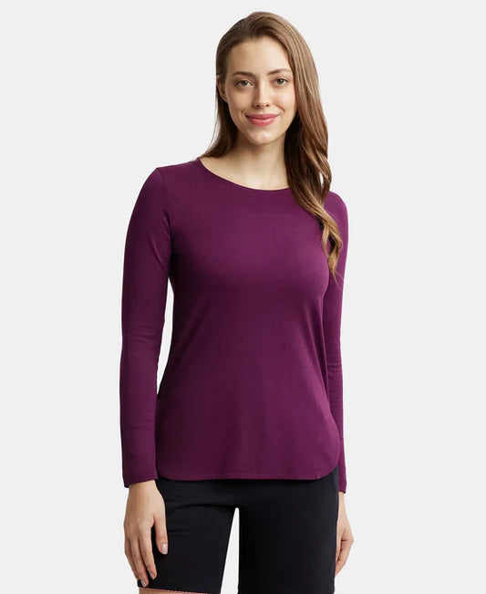 Jockey RX21 Women's Micro Modal Cotton Relaxed Fit Solid Round Neck Full Sleeve T-Shirt with Curved Hem Styling