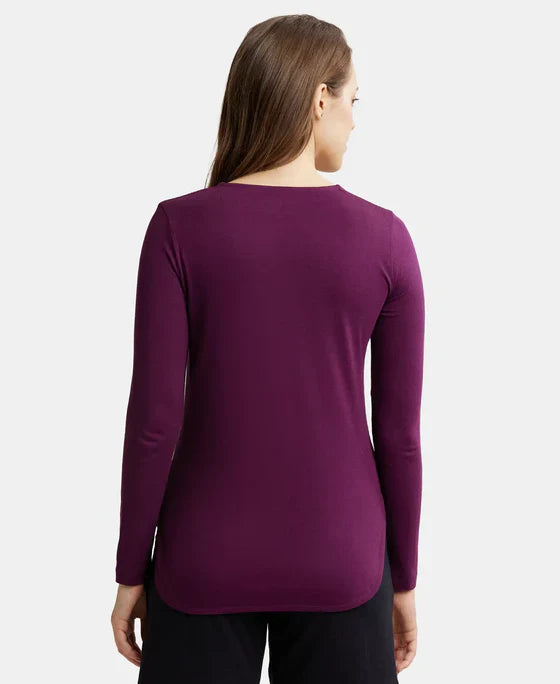 Jockey RX21 Women's Micro Modal Cotton Relaxed Fit Solid Round Neck Full Sleeve T-Shirt with Curved Hem Styling