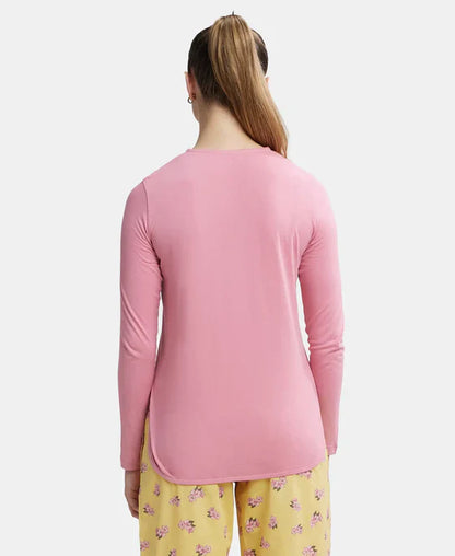 Jockey RX21 Women's Micro Modal Cotton Relaxed Fit Solid Round Neck Full Sleeve T-Shirt with Curved Hem Styling