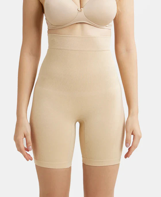 Jockey SH08 Women's High-Waist Cotton Rich Elastane Stretch Seamfree Shorts Shapewear with Breathable Inner Thigh Panel