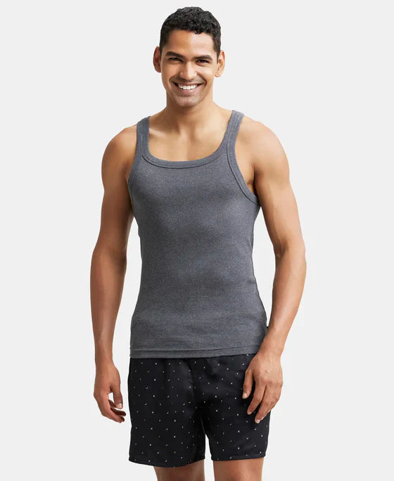 Jockey US26 Men's Super Combed Cotton Rib Square Neck Gym Vest