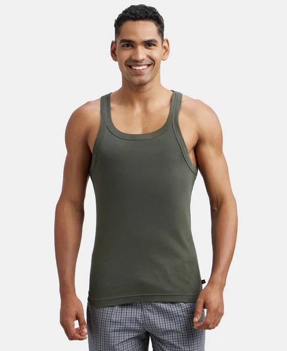 Jockey US26 Men's Super Combed Cotton Rib Square Neck Gym Vest
