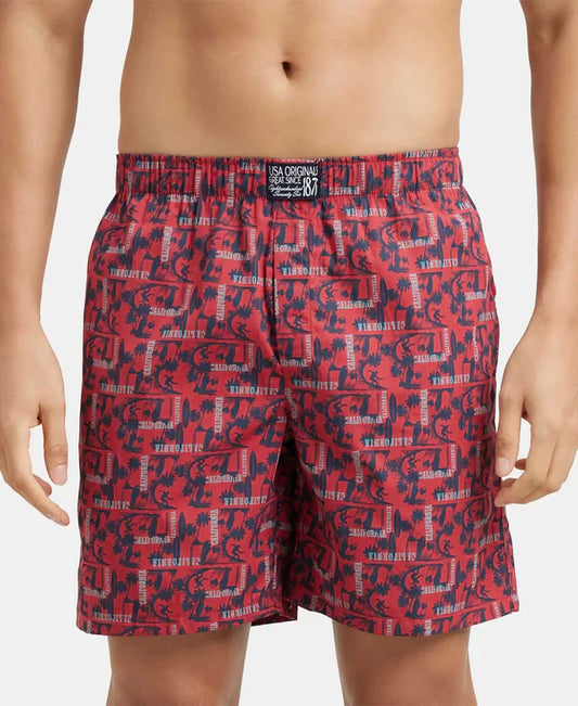 Jockey US57 Men's Super Combed Mercerized Cotton Woven Printed Boxer Shorts with Side Pocket